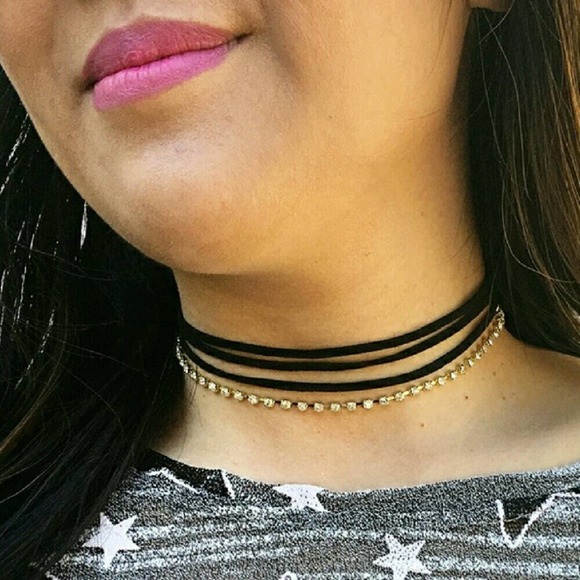 Four Layer Choker with 1 Strand of Crystals - Picture 1 of 1